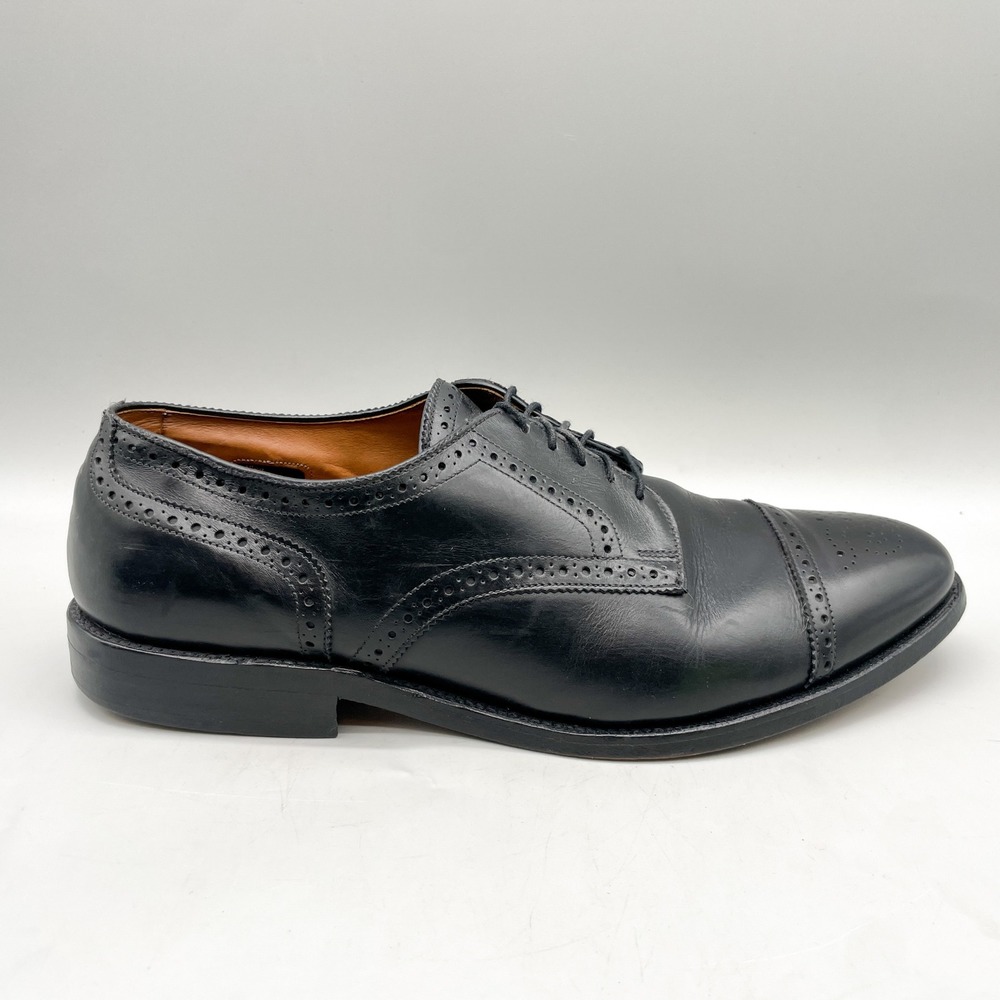 Allen Edmonds Mens 10.5 EEE Sanford Cap Toe Brogue Oxfords Shoes Black Leather